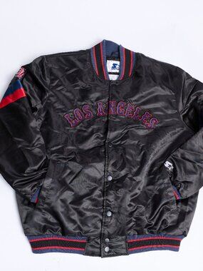 Men's LA Angels Home Game Black Varsity Satin Jacket